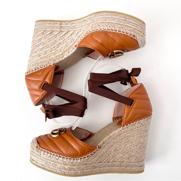 GUCCI | Marmont GG Cognac Leather Platform
Espadrille Wedge Sandal US 10 EU 40 - Picture 4 of 12